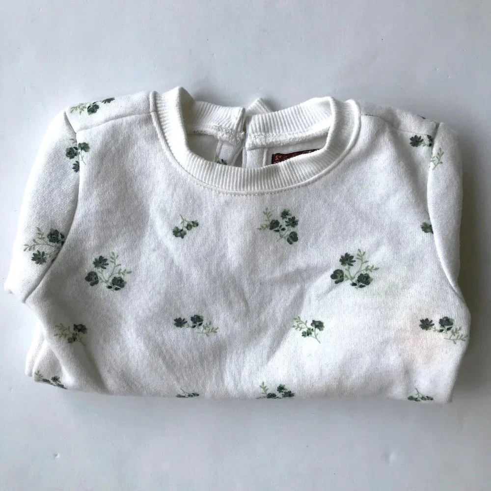 7 For All Mankind Sweatshirt Top Baby 12M Month White Floral Button Keyh…
